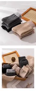 Close-up detail of soft wool cashmere crew socks in neutral tones for winter warmth