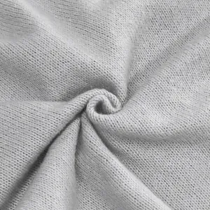 Close-up macro view of soft grey knitted fabric texture showing fine weave and softness.