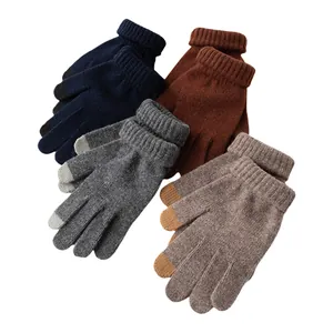 Set de guantes de lana 100% gruesa con puntas táctiles para pantalla en cuatro colores