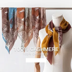 Foulard Carré 100% Cachemire pour Femmes Léger Élégant Fin Imprimé Floral Feuille Écharpe Pashmina Doux Châle Accessoires