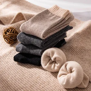 Premium solid color cashmere wool blend mid-calf socks for cozy winter warmth and comfort