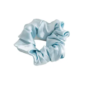 Premium light blue silk satin scrunchie for hair accessories with elegant pleated design