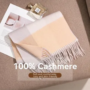 Women 100% Pure Cashmere Plaid Scarf Winter Large Check Thick Warm Shawl Elegant Tassel Soft Wrap Long Knitted Snood