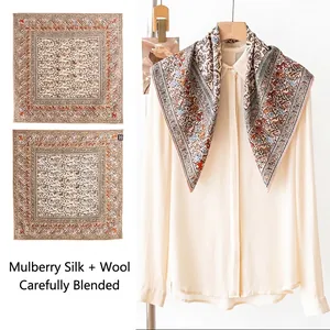 Vintage Paisley Equestrian Print Zijde Wol Mix Vierkante Sjaal Elegante Dames Shawl Lichtgewicht Halssjaal Mode Accessoire
