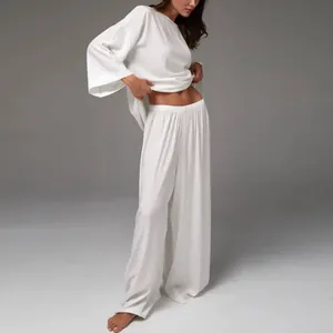 Ensemble de détente blanc de style français, tenue de loisirs confortable deux pièces