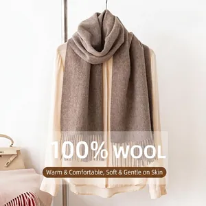 Écharpe 100% Laine Douce Chaude Laine d'Agneau Couleur Unie Gland Long Châle pour Femmes Hommes Hiver Tour de Cou Luxueux