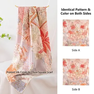 Premium double-sided floral printed mulberry silk square scarf wrap for women