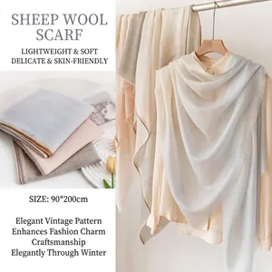 Eleganter Jacquard-Schal Aus 100% Wolle Mit Farbverlauf Für Damen Leichter Luxus Dünnes Tuch Frühling Sommer Langer Wickelschal