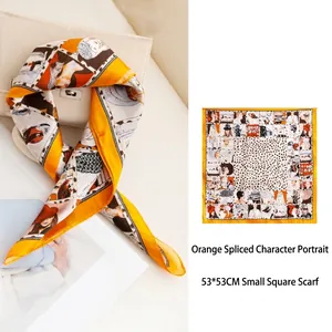 100% Mulberry Silk Scarf For Women Leopard Print Figure Pattern Fashion Small Square Neck Kerchief Luxury Printed Silk Foulard