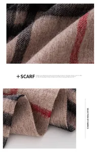 Macro view of soft wool-like fabric texture on classic plaid check scarf detail
