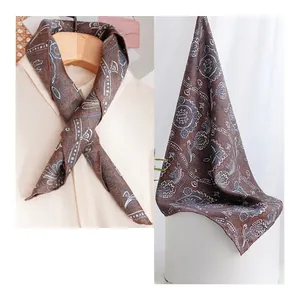 Elegant brown paisley pattern mulberry silk square scarf for neckwear and styling
