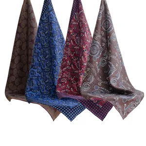 Premium silk square scarves with paisley patterns in four colors for men and women.