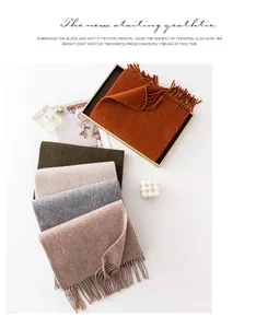 Soft thick wool scarves with tassels in caramel, grey, and pink for winter warmth