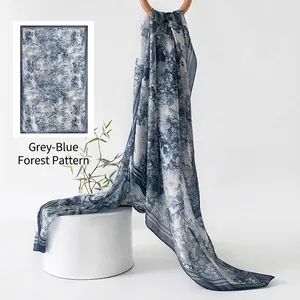 Elegant blue Toile de Jouy pattern mulberry silk scarf and sun protection shawl for women