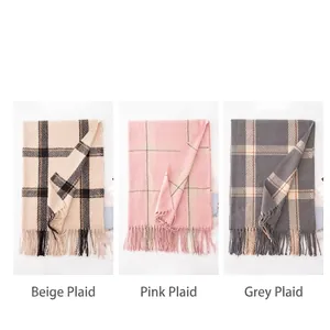Large plaid thickened warm scarf shawl for winter, 67x200cm large size cashmere-like wrap