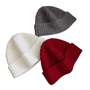 Gorro de punto a cuadros de 100 % algodón y lana de estilo coreano