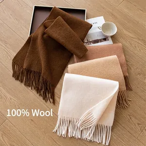 Premium 100% sheep wool winter scarf with elegant tassels in multiple earth tone colors