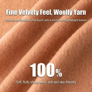 Close-up of caramel 100% sheep wool scarf showing soft and delicate fabric texture