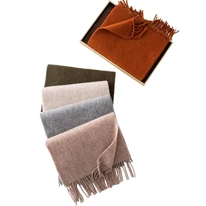 Thick sheep wool winter scarf with fringe tassels in various solid colors for women