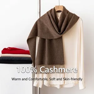 Écharpe 100% Pur Cachemire pour Femmes Hommes Couleur Unie Chaud Hiver Pashmina Doux Châle à Franges Élégant Long Tour de Cou