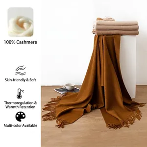 Elegant 100% pure cashmere winter scarf shawl, thick thermal wrap for ladies, brown