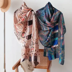 Bohemian paisley print mulberry silk shawl scarves for women elegant vacation style