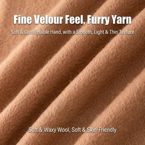 Close-up of a premium brown 100% wool scarf with soft, thick texture for winter