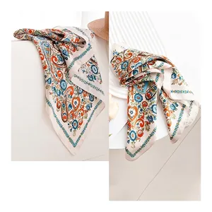 Elegante pañuelo cuadrado de seda de morera 53 con estampado paisley francés para mujer