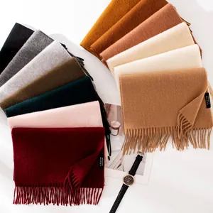 100% Kaschmir Schal Einfarbig Koreanischen Stil Warm Quaste Lange Stola Für Damen Herren Herbst Winter Frühling Unisex Mode Accessoire