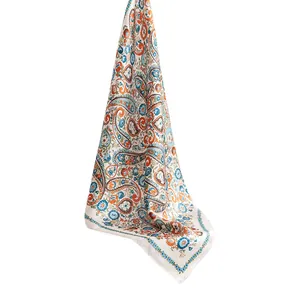 Elegante pañuelo cuadrado de seda de morera con estampado de cachemira francés