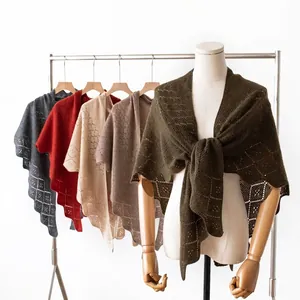 French Vintage 100% Cashmere Scarf Paisley Jacquard Shawl For Women Hollow Out Knitted Triangle Scarf Soft Warm Wrap