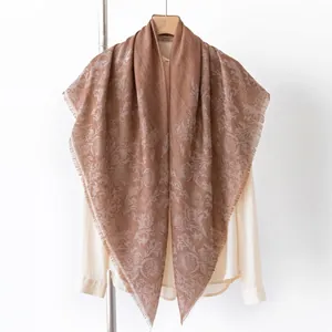 Elegant vintage jacquard cashmere triangle shawl with intricate floral paisley pattern