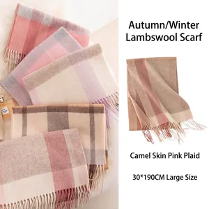 Koreanischer Stil Reine Lammwolle Karierter Schal Für Damen Herren Winter Warm Weich Britischer Karo-Schal Mit Quasten Mode Accessoire