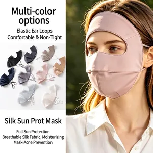 Women 3D Mulberry Silk Sunscreen Mask UV Protection Breathable Full Face Cover Facekini for Outdoor Summer Sunshade