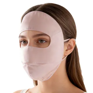 Premium 3D mulberry silk full-face sun protection mask in light pink for ultimate UV care