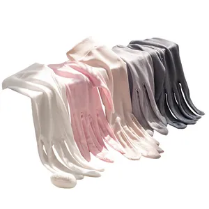 Elegant mulberry silk sun protection gloves for women in multiple pastel colors