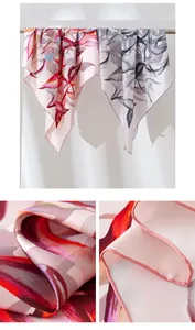 Detailed view of elegant oil painting pattern real silk scarf with exquisite hemming