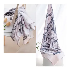 Elegant silk scarf for women featuring a delicate oil painting leaf pattern design