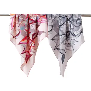 Elegant real silk large square scarves featuring artistic oil painting leafy patterns