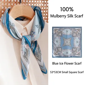 Women Luxury 100% Mulberry Silk Square Scarf Elegant Vintage Floral Paisley Printed Small Neck Scarf Fashion Wrap