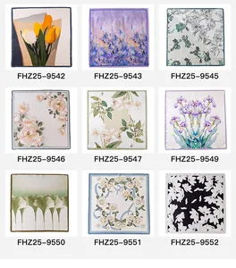 Overview of nine elegant mulberry silk scarves with diverse floral and botanical patterns
