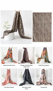 Selection of lightweight mulberry silk and wool scarves with floral and leopard prints