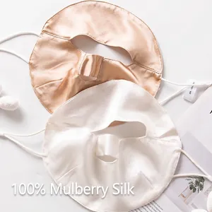 100% mulberry silk sun protection full face mask for women in white and gold