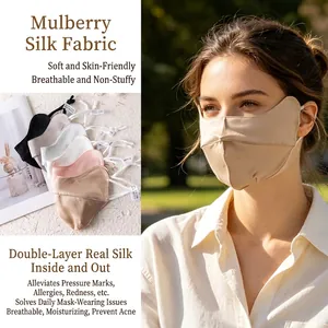 100% Mulberry Silk Sun Protection Mask Double Layer 3D Breathable Eye Corner Protection Washable Reusable Face Mask