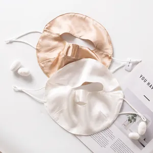 Premium full face mulberry silk sun protection mask in champagne gold and white