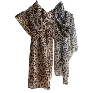 Elegant mulberry silk leopard print long scarf with breathable and lightweight texture