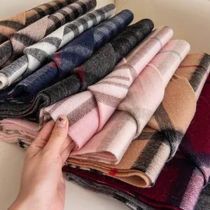 Soft and thick wool scarves with classic colorful plaid patterns for winter warmth