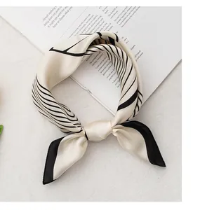 Elegant silk square scarf with black and white geometric print for women