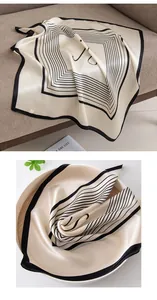 Elegant 53cm mulberry silk square scarf with minimalist black line print pattern