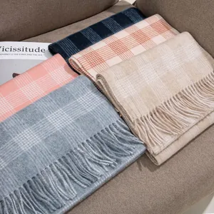 Women Sweet Korean Style 100% Wool Plaid Scarf Winter Warm Checkered Scarf With Fringes Soft Fashion Neck Warmer Shawl Wrap
